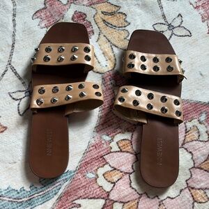 Nine West Tan Studded Sandals Slip-On